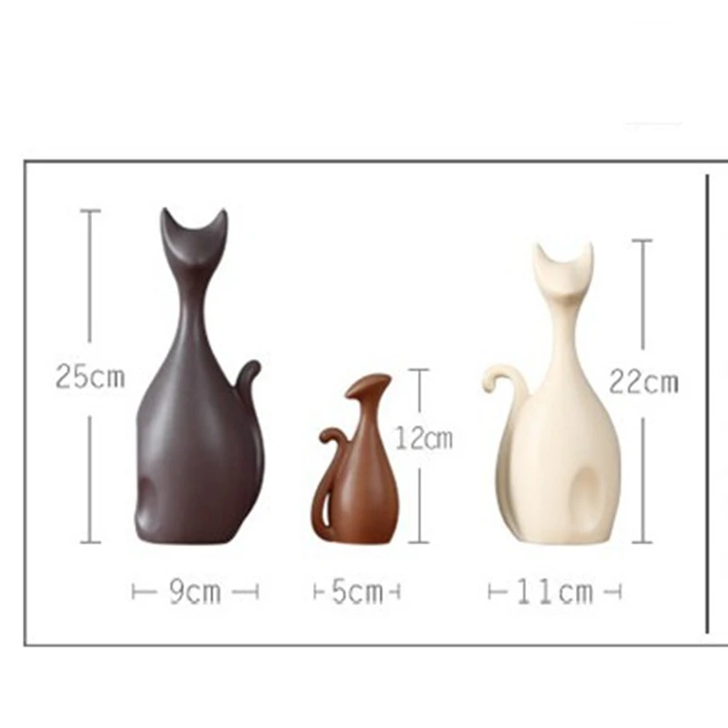 VILEAD Ceramic Family of Three Four Cats Figurines Nordic Animal Living Room Decoration Home Ornaments Crafts For Wedding Gifts