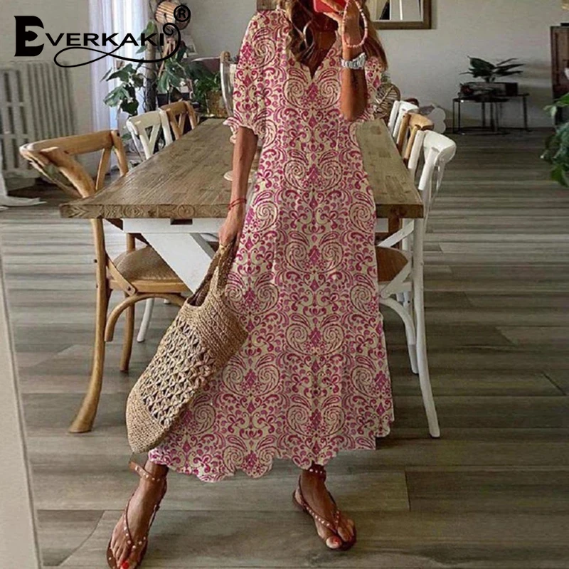 

Everkaki Floral Print Tassel Maxi Dresses Women Summer Beach Oversize Robe Sexy Party Boho Long Y2K Shirt Dress Female 2021 New
