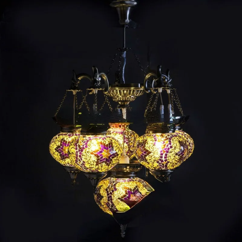 

6 Glass Energy Saving Handcrafted Mosaic Hanging Glass Balls Chandelier for Home