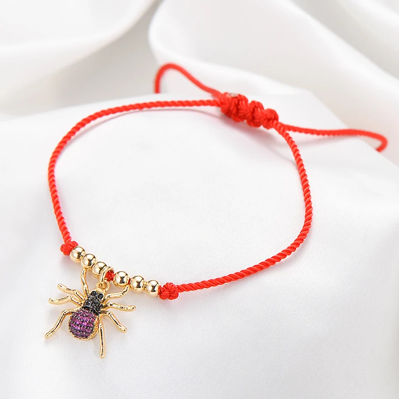 Браслет Neovivi с подвеской в виде большого паука фиолетовые черные циркониевые