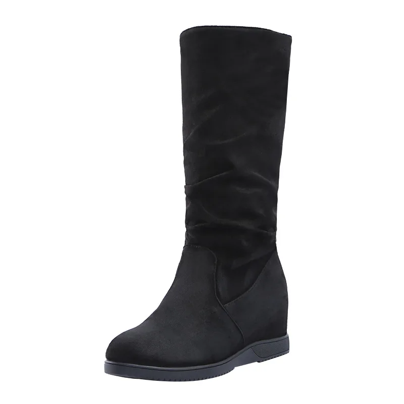 Spring And Autumn Boots Suede Plus Velvet Elevator Women Shoes-Middle WOMEN'S Knight Casual Women's Flat High- | Обувь