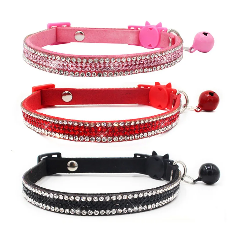 

New Full Crystal Rhinestones Diamonds Velvet Cat Dog Pet Collars with Cat Buckle Cat Dog Collars for Small Medium Dogs