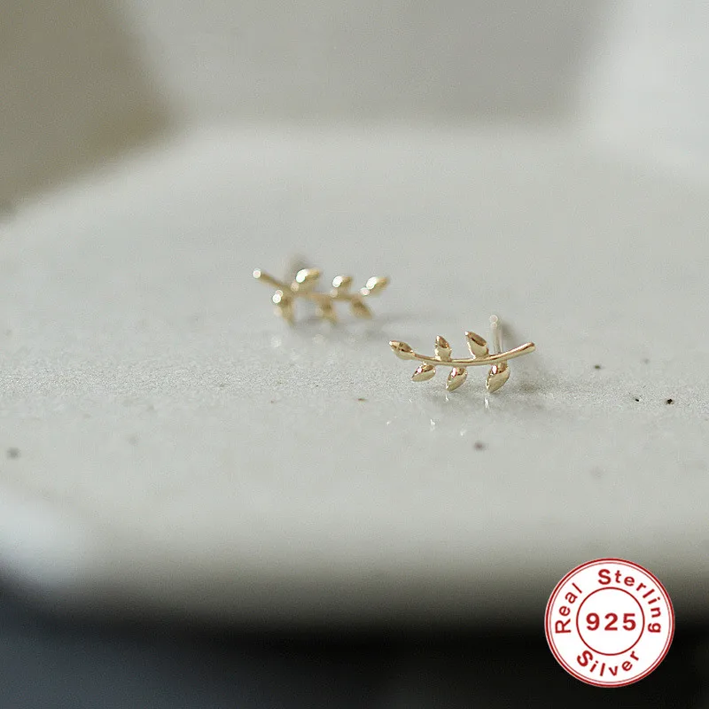 

MORSE CODE Mini Silver Leaf Earrings for Women 925 Sterling Plata Piercing Stud Ear Rings 2020Trend Pendientes Support Wholesale