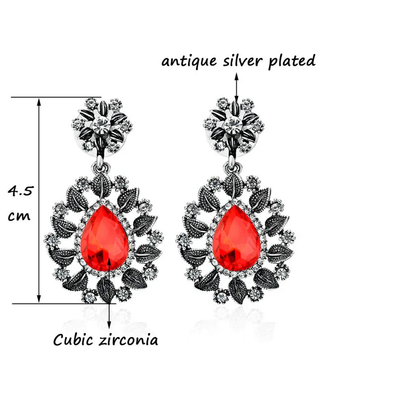 

LEEKER Vintage Red Black Cubic Zirconia Drop Petal Shape Women Antique Silver Color Flower Earring Accessories Jewelry 056 K2