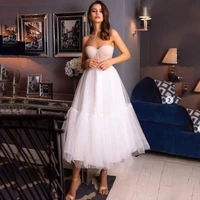 2021 latest short wedding dresses white sleeveless wedding gowns sweetheart bridal dresses mid calf length pleating on sale