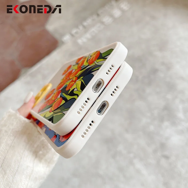 

EKONEDA Tulips Grapefruit Case For iPhone XR X 12 11 Pro XS Max 7 8 Plus Protective Cases Silicone Soft Phone Cover Shell