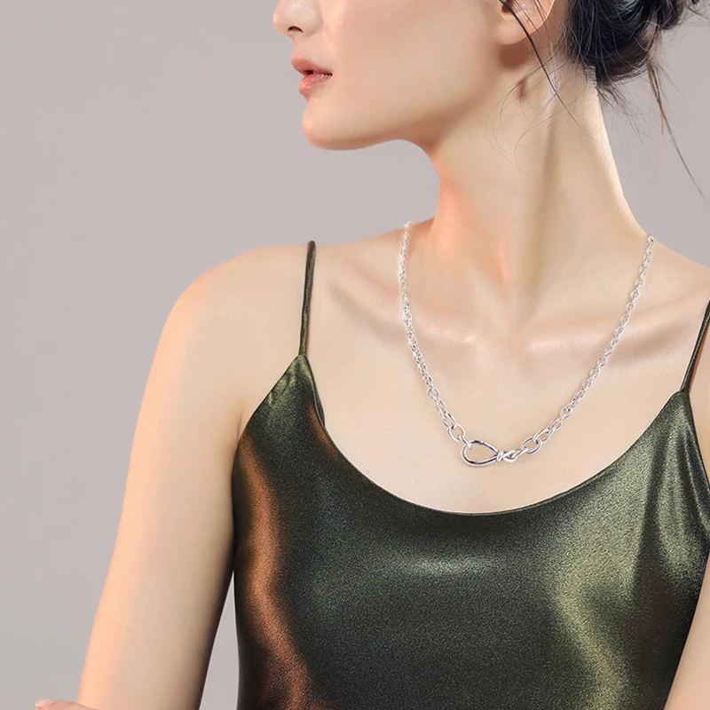 

Chunky Infinity Knot Chain Necklace for Girls Choker Love Statement Necklaces Fine 925 Sterling Silver Women Necklaces Jewelry