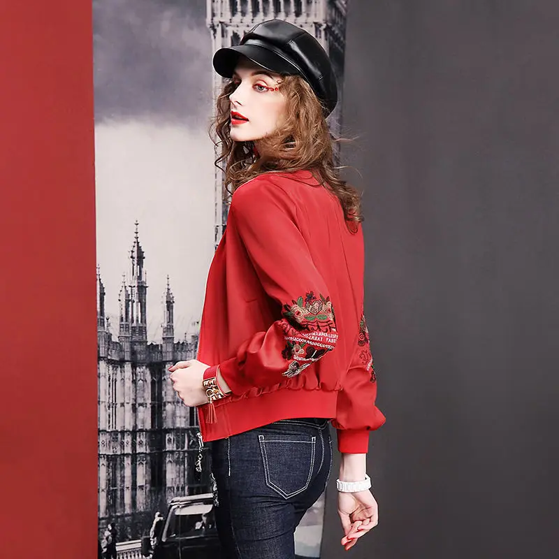 

2021 spring dress new fashion stand collar embroidered short coat women's slim and versatile short baseball suit