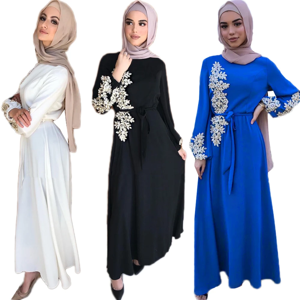 Длинное платье с аппликацией, 5 цветов, мусульманское, арабское, длинное, элегантное, для Рамадана, вечеринки, эльбизе, Мубарак