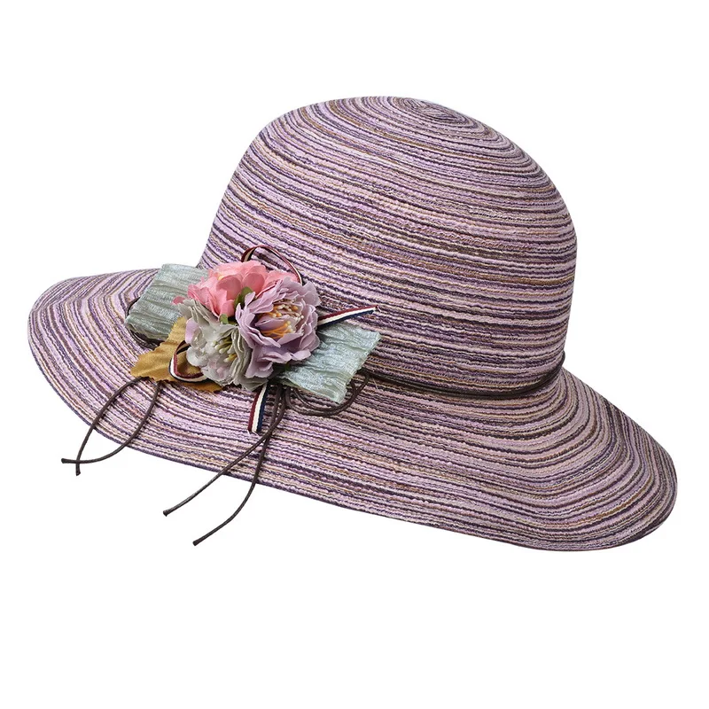 Light Purple Aplutent летняя соломенная шляпа женская цветочная шляпа котелок для путешествий солнцезащитный козырек дышащая складная шляпа от солнца фото пляжная шляпа - Цвет: Light Purple