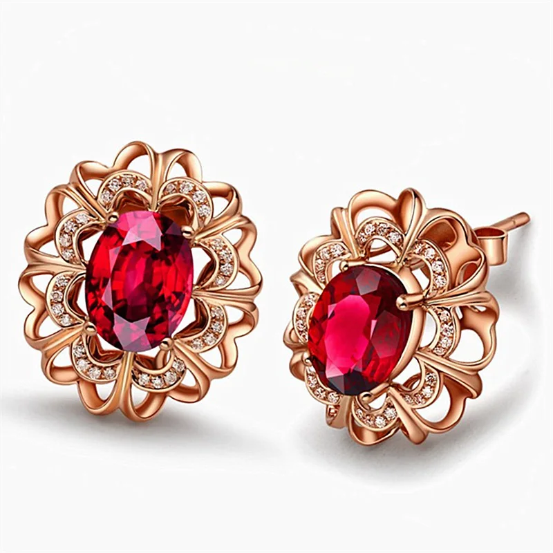 

Dubai Charm Women Fashion Earrings Gift Birthday Party Fine Jewelry Red Crystal Stud Earrings Wedding Bridal Fashion Jewelry