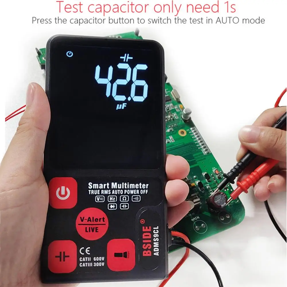 BSIDE ADMS9CL Portable Digital Multimeter 3.5inch Large LCD Display Voltmeter 3 Lines Mater AC DC NCV Resistance Tester Tool