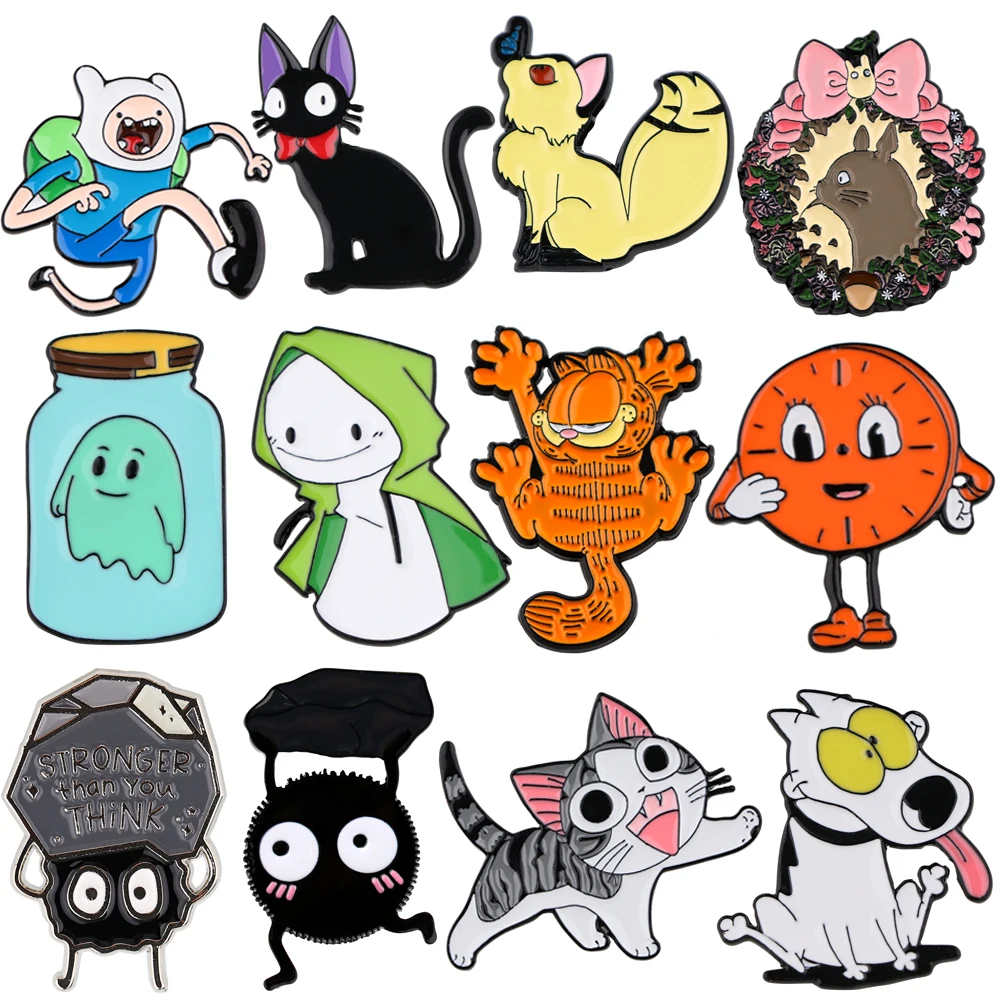 YQ378 Cute Animals Badge Cartoon Cats Enamel Pin Miss Minute Brooch for Tops Jeans Bag Metal Icons Lapel Pin Jewelry Unique Gift