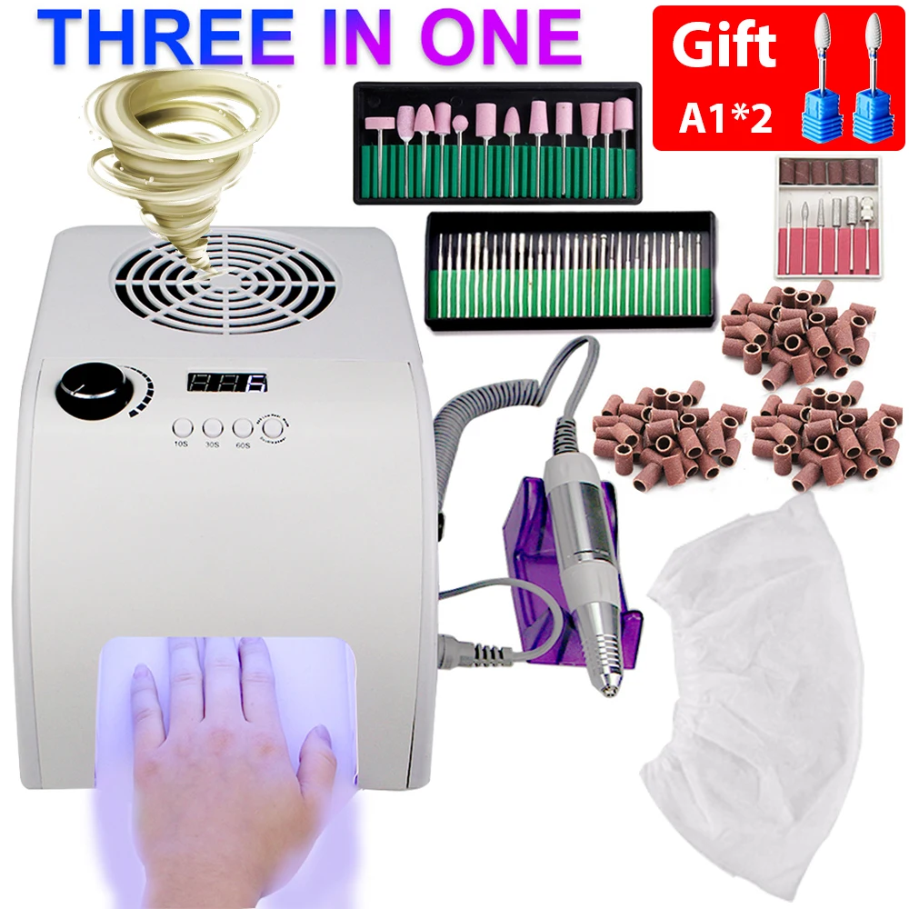 

3in1 35000RPM Nail Drill with Nail Lamp and Nail Dust Machine Sanding Band Set Professional Nail Drill Bit Set Nail Accesoires