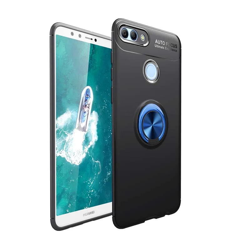 Blue black Чехол Tsimak для huawei Y5 Y6 Pro Y7 Y9 Prime, Силиконовый противоударный чехол для телефона с магнитным кольцом для автомобиля - Цвет: Blue black