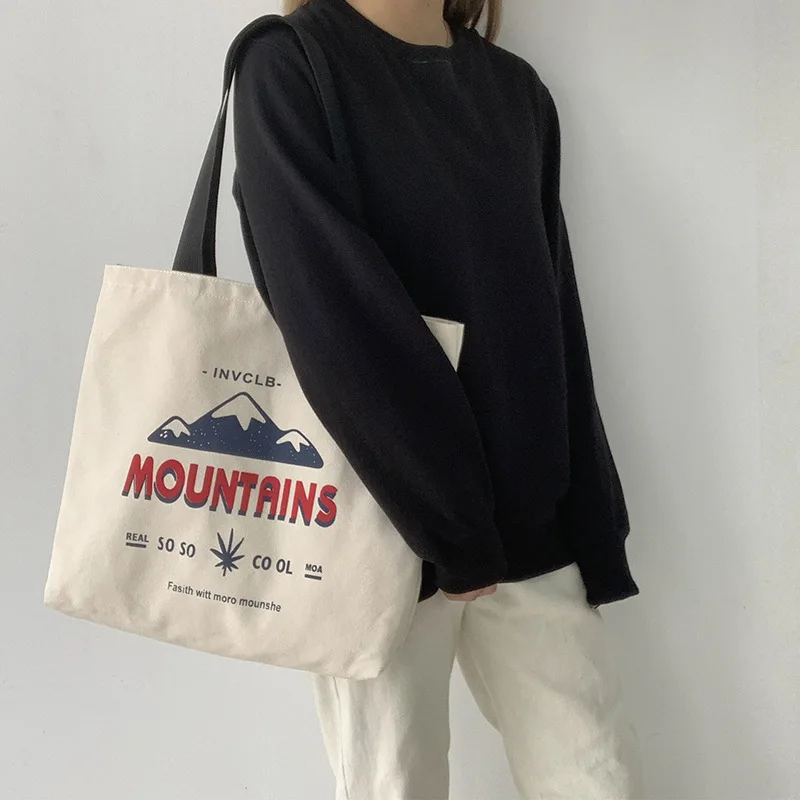 

Женская Холщовая Сумка-тоут, Корейская сумка-шоппер с принтом, Студенческая сумка через плечо из хлопчатобумажной ткани для покупок, Эколог...