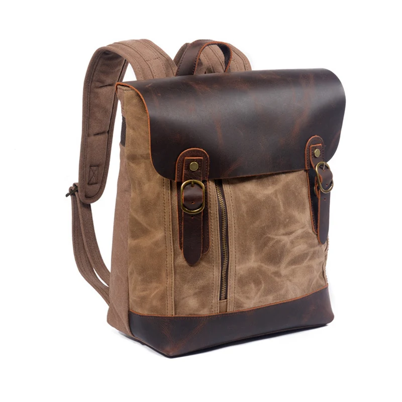 Мужские и женские винтажные рюкзаки для ноутбука Вощеные холщовые дорожный