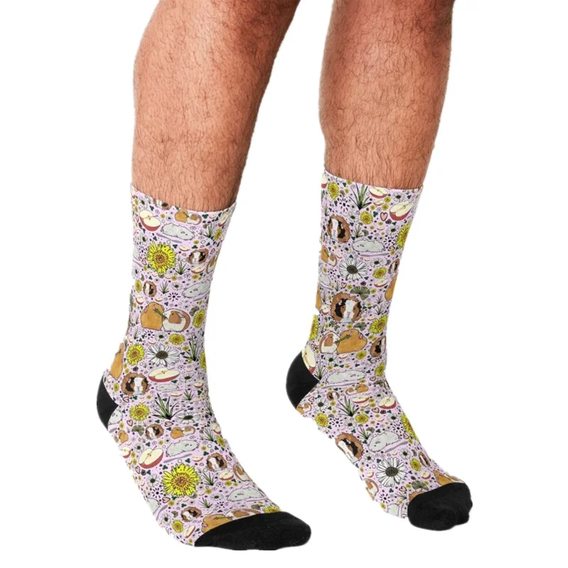 

Socks Men harajuku Teddy Guinea pigs and Flowers Printed Happy hip hop Men Socks Novelty Skateboard Crew Casual Crazy Socks