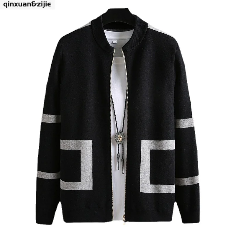 

Casual Sweater Men's Korean Fashion Cardigan Geometric Splicing Sweaters Sueter Hombre Roupa De Inverno Herren Pullover 2021