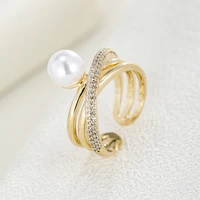 emmaya new arrival fancy design aaa zirconia ring with shiny pearl for female bridal wedding party exquisite adjustable gift