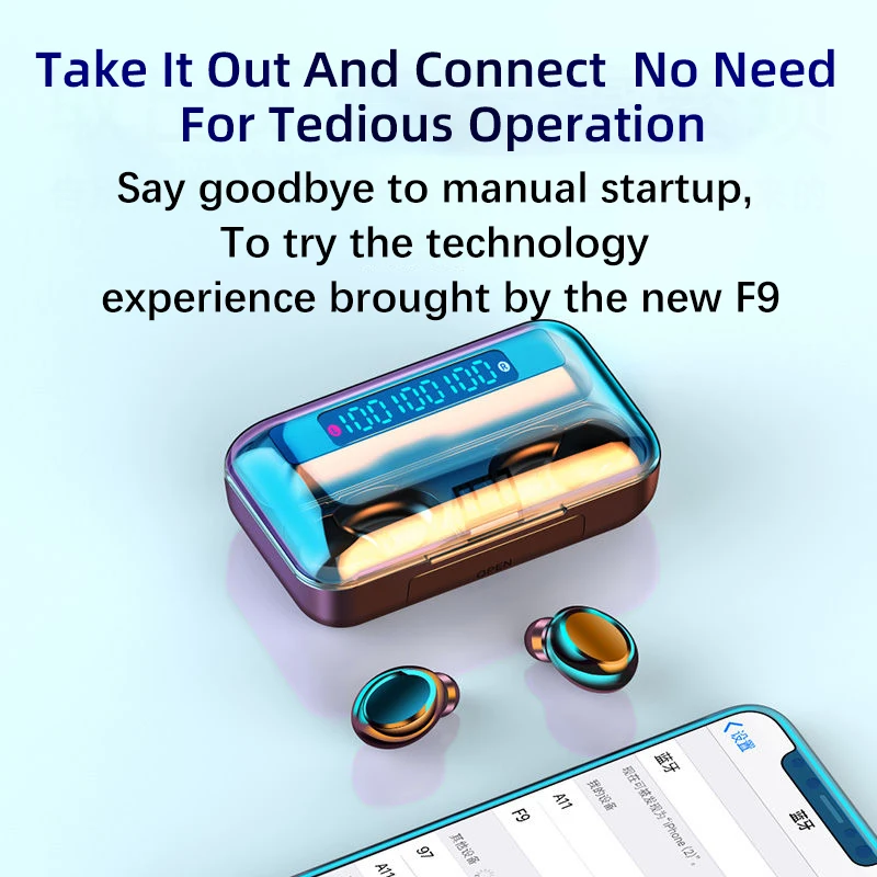 F9 Беспроводная Bluetooth-гарнитура 5 0 с микрофоном для спорта TWS-наушники 9D Игровые