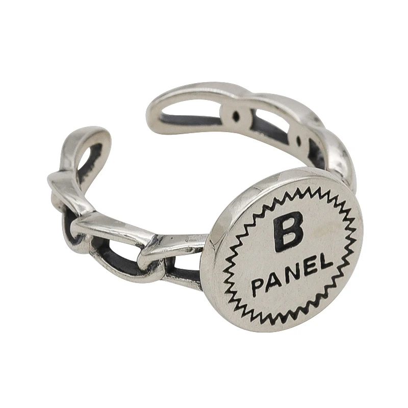 

Letter B Fashion Resizable 925 Sterling Silver Ring For Women Round Simple Retro Gothic Signet Jewelry Gifts