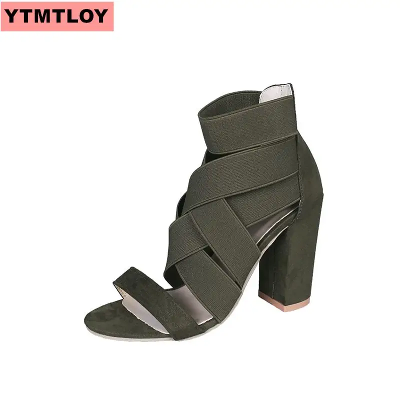 2019 дамские летние полые искусственная кожа стразы на толстом каблуке застежке