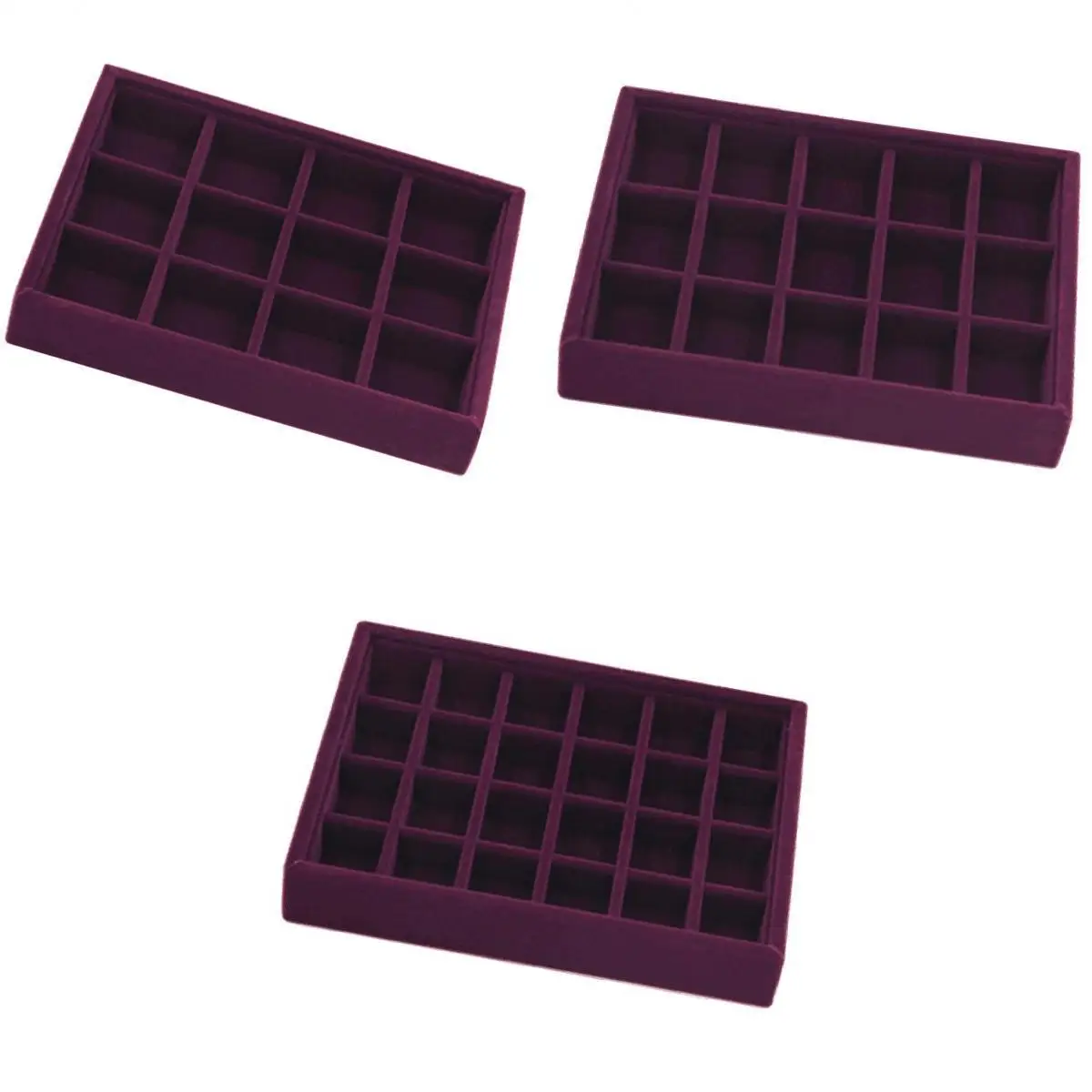 

3Pcs Deluxe Store 12 15 And 24 Grid Velvet Jewelry Display Tray Bracelet Box