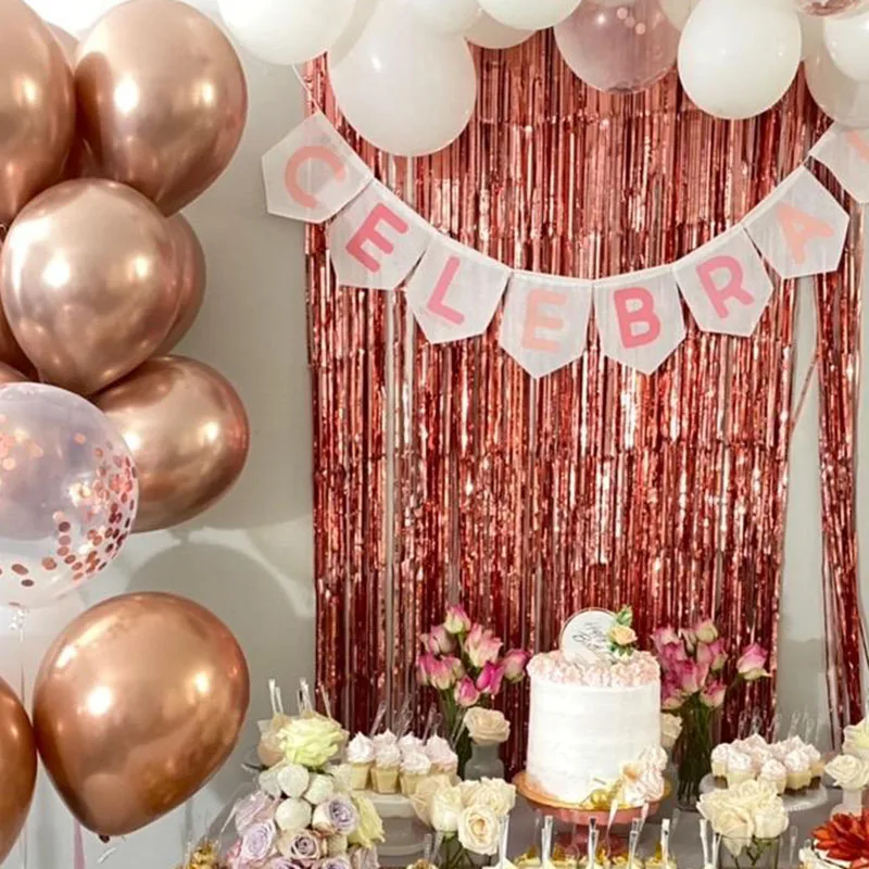 

2M Wedding Party Backdrop Curtains Glitter Gold Tinsel Fringe Foil Curtain Birthday Wedding Decoration Adult Anniversary Decor