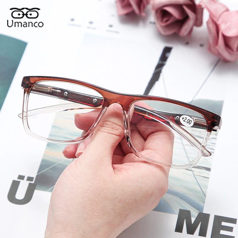 

Umanco +1.0 +1.5 +2.0 +2.5 +3.0 +3.5 +4.0 Square Reading Glasses for Men Women Fashion Diopter Presbyopic Glasses Magnifier