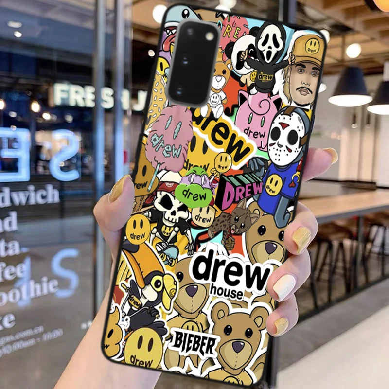 

Luxury Brand Justin Bieber Drew House Cartoon Bear Silicone Phone Cover Case For Samsung S10 S20 S21 S21FE A32 5G Note10 Note20