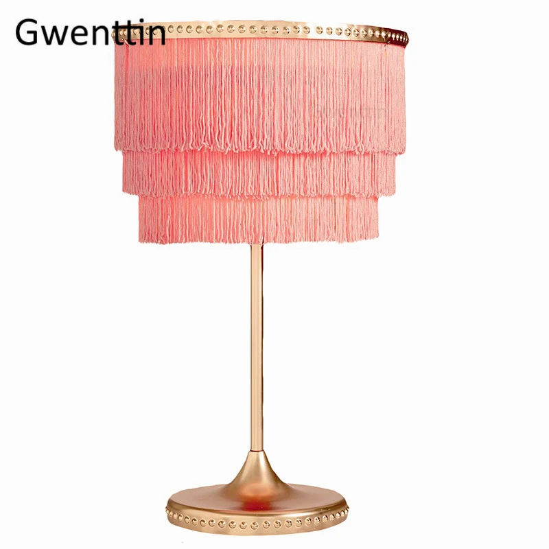 Современная розовая шелковая нить настольные лампы для гостиной спальни
