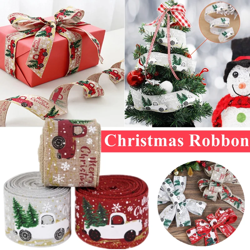

1m/2m/5m 3Colors Linen DIY Classic Fabric Burlap Ribbon Christmas Tree Gift Boxes Wrapping Christmas Decorations Satin Ribbons