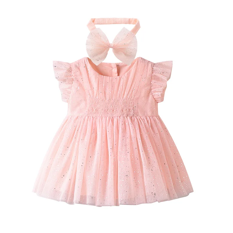 baby Girls clothes for princess party birthday summer puff sleeve sequined girls dress with hairband Kids Clothes 0-2T red | Детская