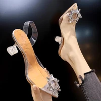 transparent high heels sexy pointed toe crystal shoes wedding party brand fashion shoes for lady thin heels luxury women pumps
