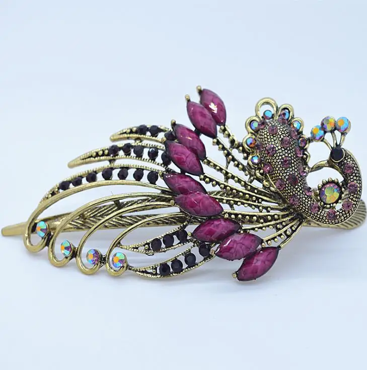 Китайский Ретро Серебряный Цвет Стразы диадема в виде павлина головной убор для