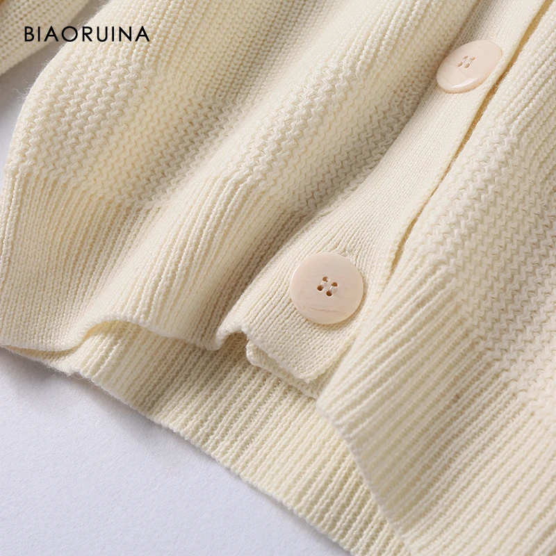 BIAORUINA женский однотонный однобортный короткий вязаный кардиган с рукавом