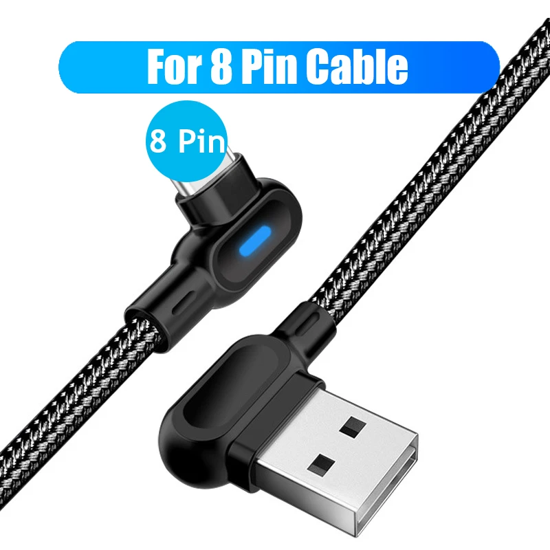 0,25/1/2 M 90 градусов Тип usb C кабель для передачи данных Micro USB Зарядное устройство для iPhone х XR XS MAX 6, 6 S, 7, 8plus, светодиодный кабель для мобильного телефона