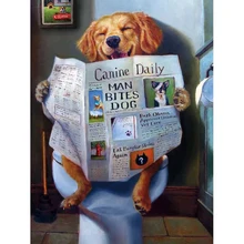 5D алмазная картина мультфильм туалет собака чтение газета