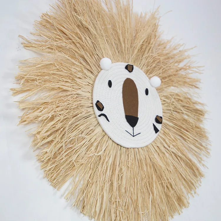 

Nordic Cartoon Lion Face Wall Hanging Decorations Cotton Thread Weaving Animal Head Ornament Children Room Photography Prop Gift