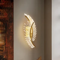 fkl modern gold wall lamp feather acrylic lights for living room aisle bedroom dressing table led super bright decorative lamps