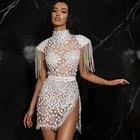 Шикарная Русалка, пикантные Коктейльные мини-платья 2022, платье с рукавом-крылышком и бахромой для выпускного вечера, короткие платья с жемчугом, бальное платье