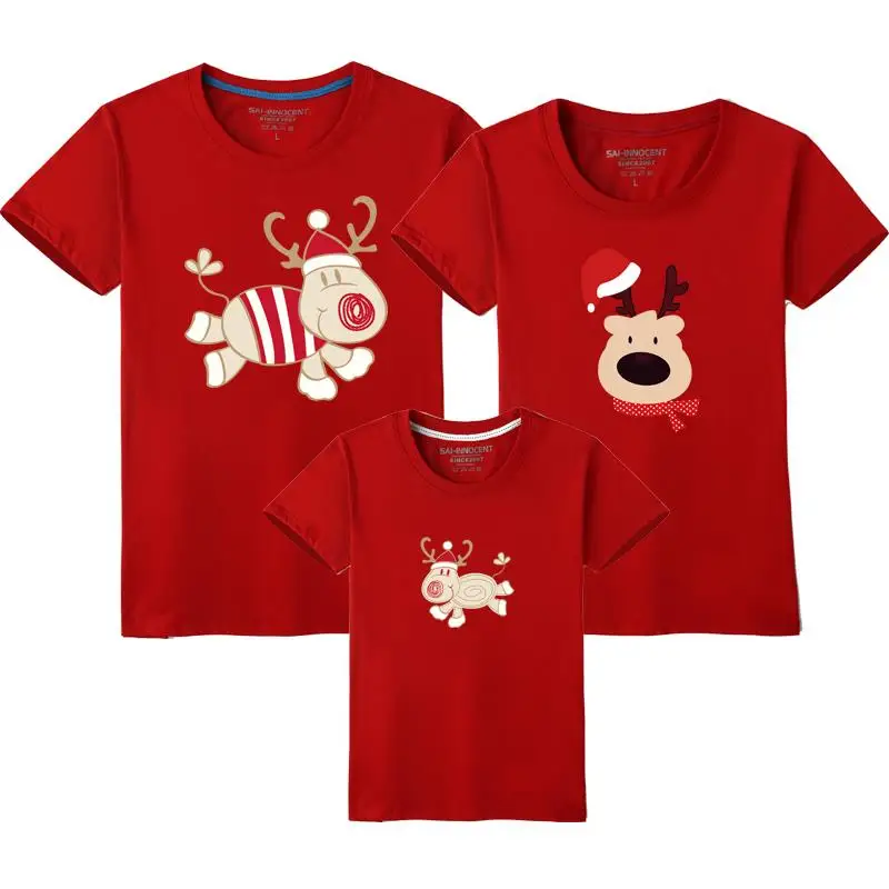 

2019 Рождественский семейный лук, олень, мама и я, Мультяшные одинаковые комплекты одежды, футболка для мамы, дочери, папы, малыша