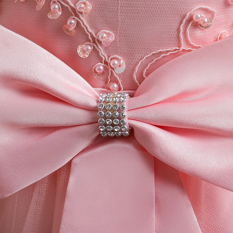 

Flower Girls Dresses Illusion Sleeveless O-Neck Tulle Elegant Appliques Crystal Pearls Embroidery Kids Party Princess Gown F510