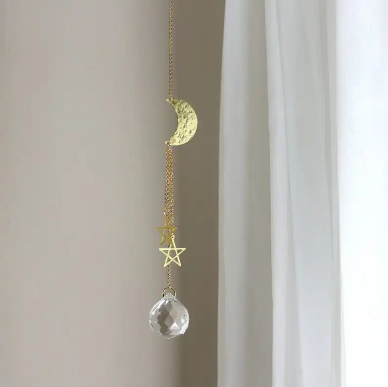 

Moon Suncatcher Crystal Prism -Star Home Decor - Celestial Gifts for new House- Moon Sun Catcher,Occult Decor