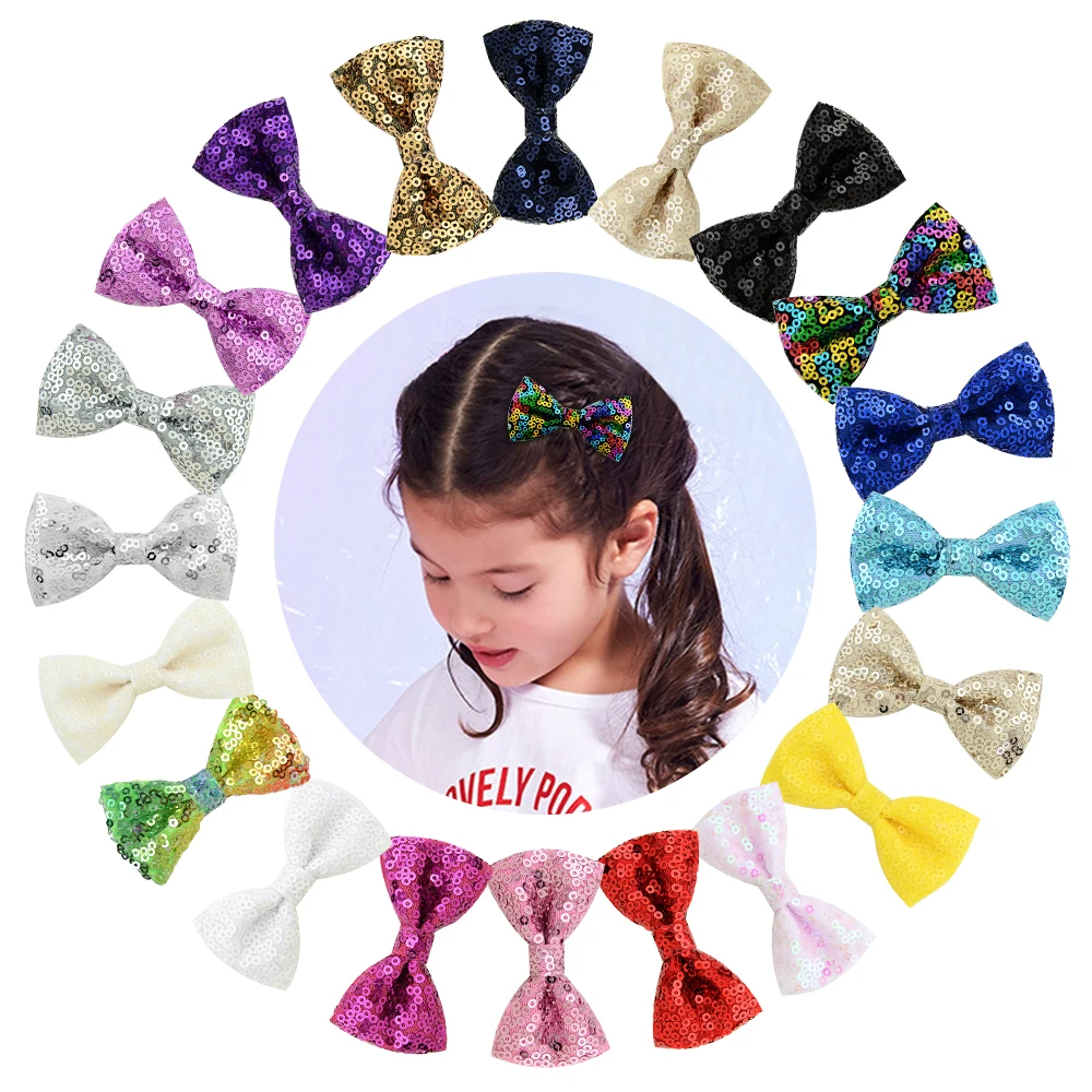 

2.7inches Sequins Hair Bows With Clip For Cute Baby Girls Handmade Solid Hair Clips Boutique Barrettes Headwear Hair Accessories