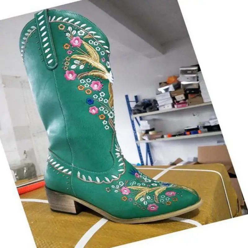 2021 New Thick Winter Knight Boots Women's Knee-length Long Square Heel Boots Retro Motorcycle Boots Black