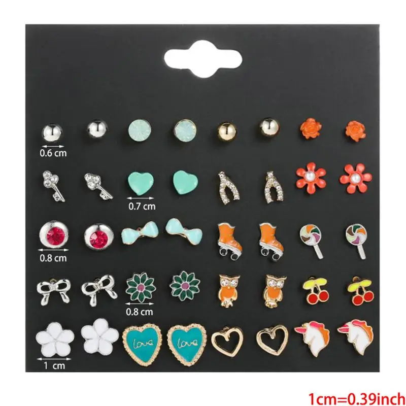 

20 Pairs / Candy Color Children Earrings Set Drip Alloy Cute Lollipop Skate Earrings Women's Earrings Accessories