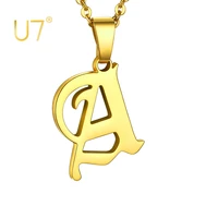 u7 stainless steel old english initial necklace alphabet letter pendant for women girls 182 inches extender chain
