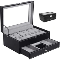 new fashion double layer 12 detachable slot watch organizer jewelry storage box collection case faux leather watch box with glas